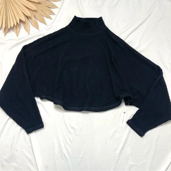Anthropologie Pilcro Cozy Ribbed Turtleneck Batwing Pullover Black Sweater Top - Picture 4 of 9
